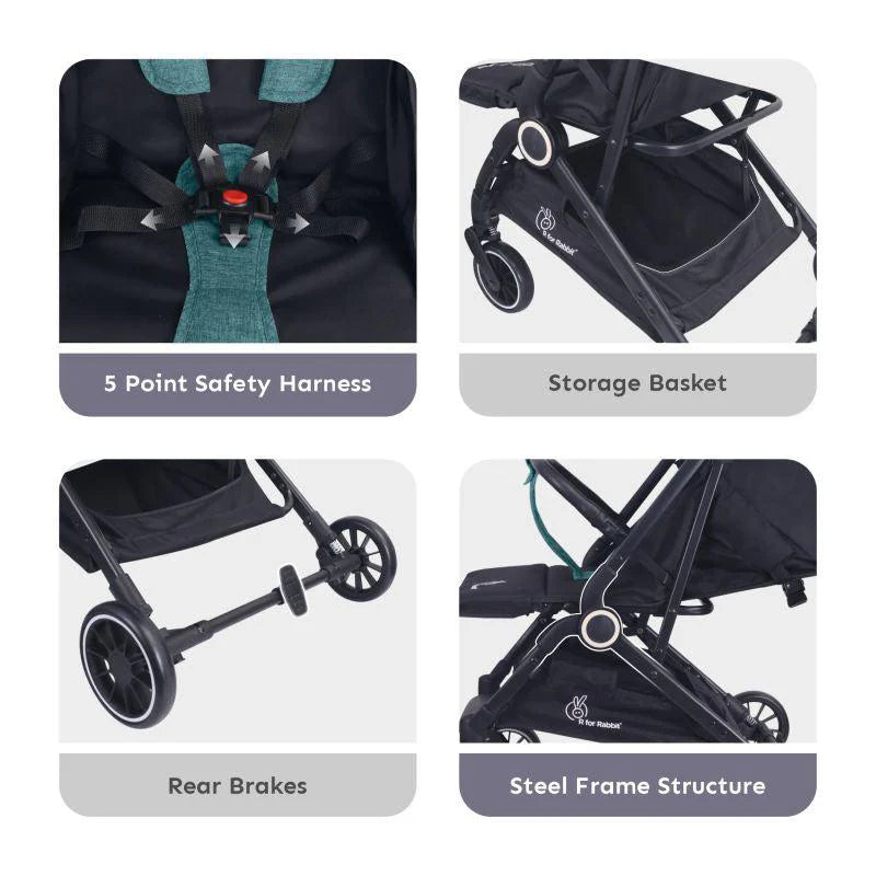 R For Rabbit Baby Stroller - Pocket Air - Green & Balck